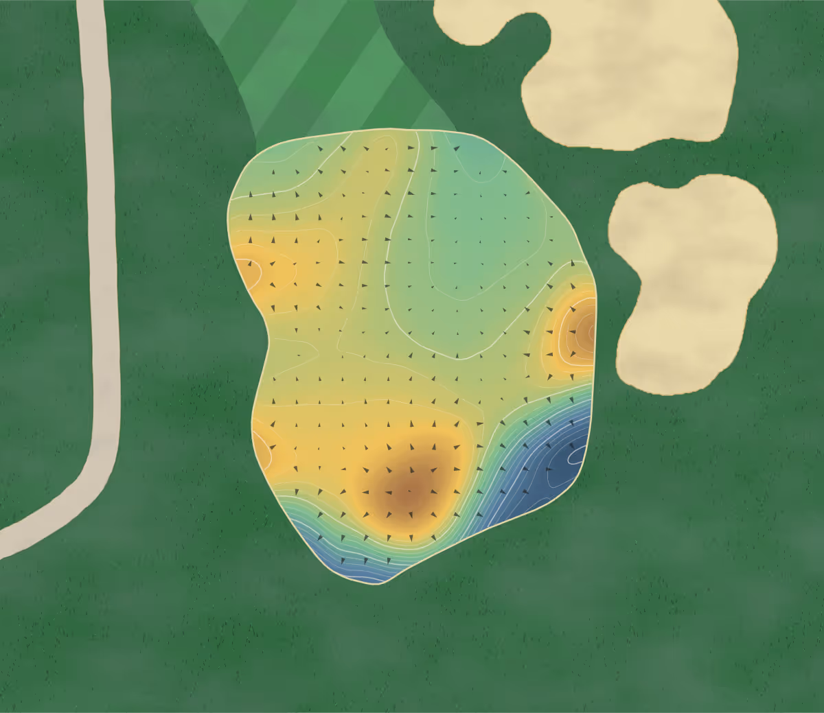 Green contour map of Bootleg Gap in Kimberley, Canada — 294 elevation contours at a 8-centimeter interval with fall-line arrows, traced from 1-meter lidar