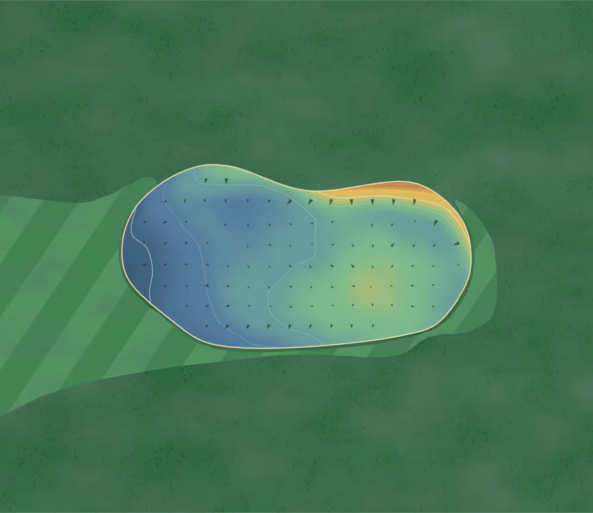 Green contour map of Boston West in Boston, England: 41 elevation contours at a 8-centimeter interval with fall-line arrows, traced from 1-meter lidar