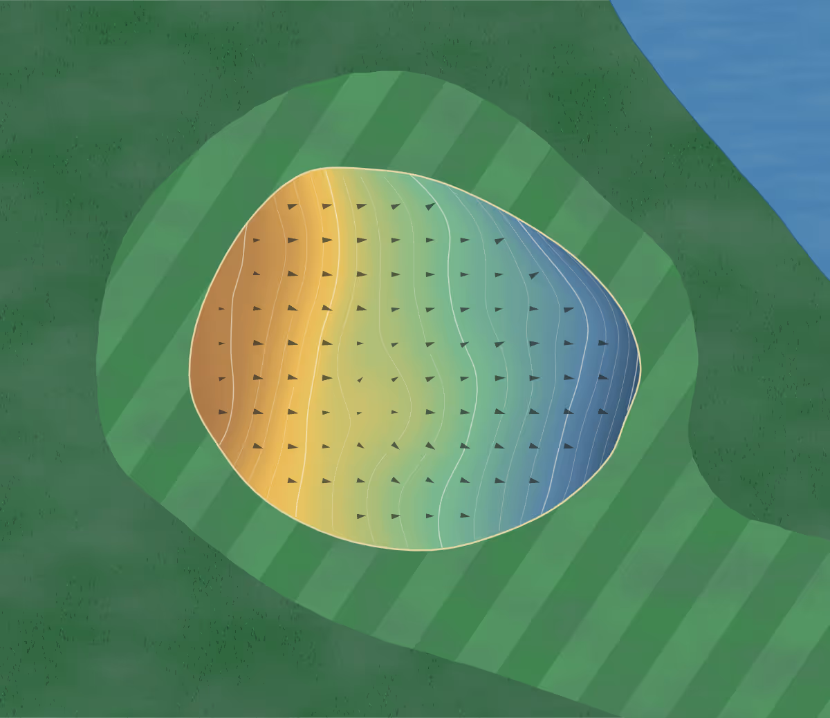 Green contour map of Boulder Canyon in Sturgis, South Dakota: 137 elevation contours at a 3-inch interval with fall-line arrows, traced from 1-meter lidar