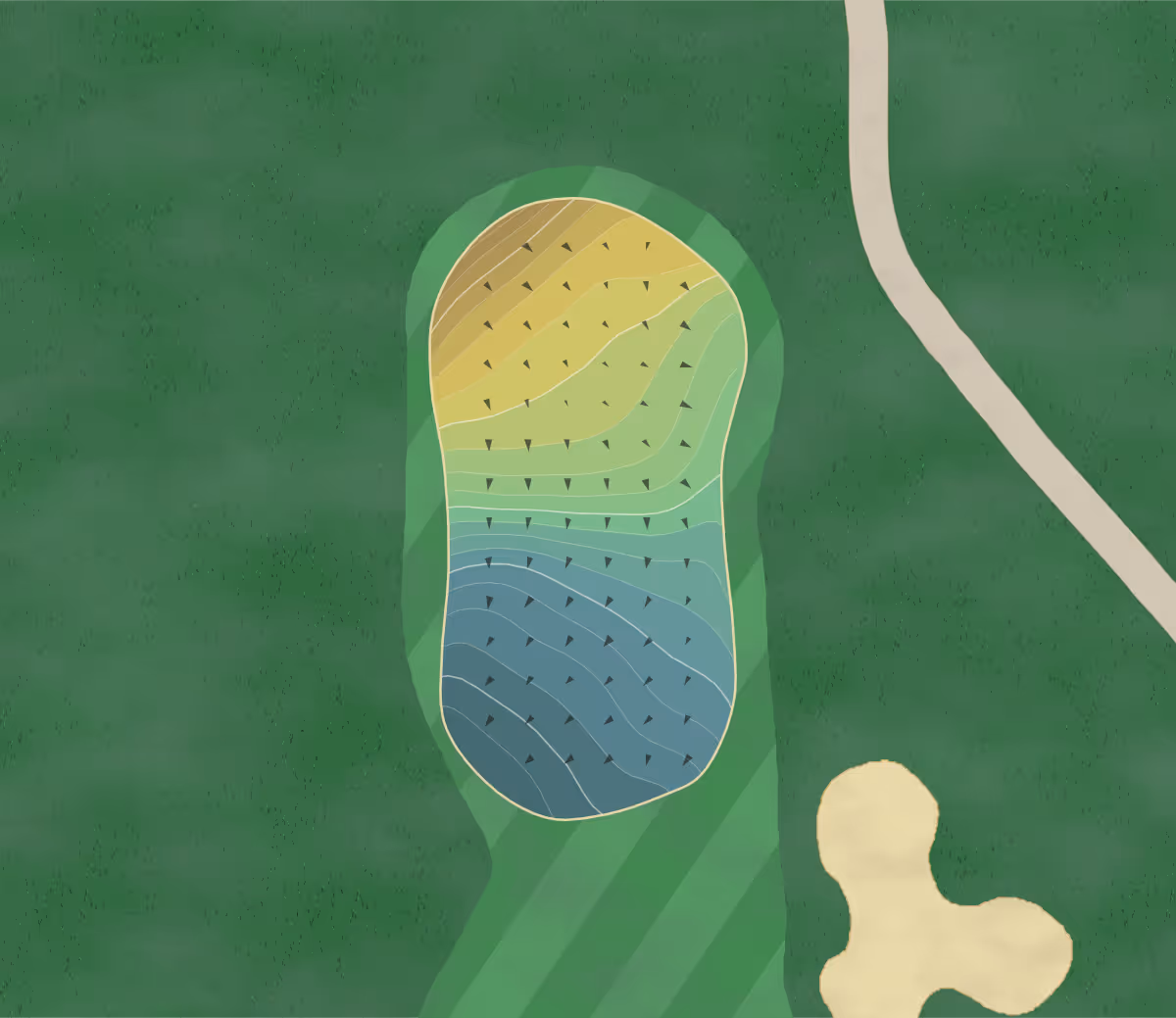 Green contour map of Boulder Pointe in Elko, Minnesota — 303 elevation contours at a 3-inch interval with fall-line arrows, traced from 1-meter lidar