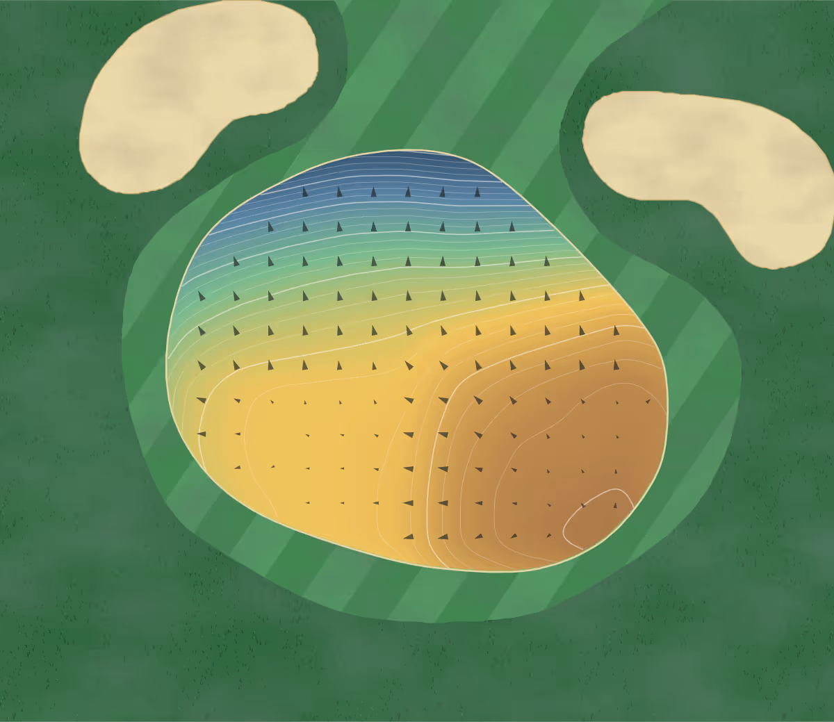 Green contour map of Boso Country Club in Isumi, Japan: 183 elevation contours at a 8-centimeter interval with fall-line arrows, traced from 1-meter lidar