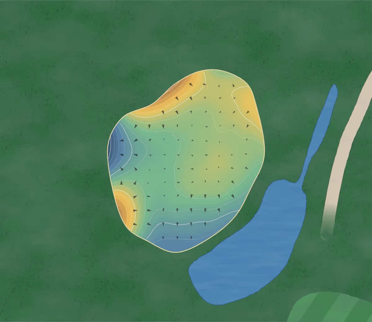 Green contour map of Boyne Mountain Resort Alpine Course in Boyne Falls, Michigan — 171 elevation contours at a 3-inch interval with fall-line arrows, traced from 1-meter lidar