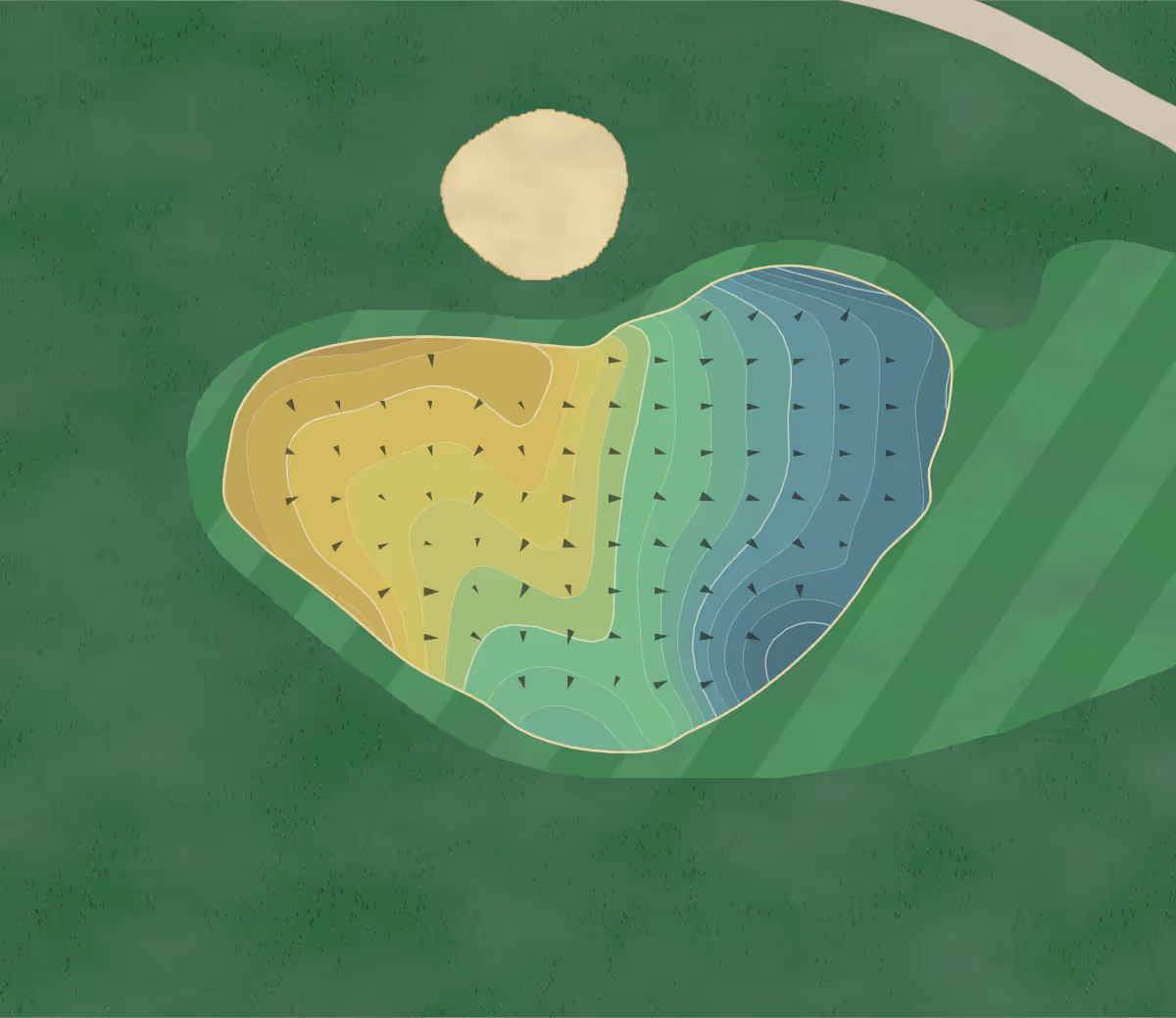 Green contour map of Bradford CC in Bradford, Massachusetts — 239 elevation contours at a 3-inch interval with fall-line arrows, traced from 1-meter lidar