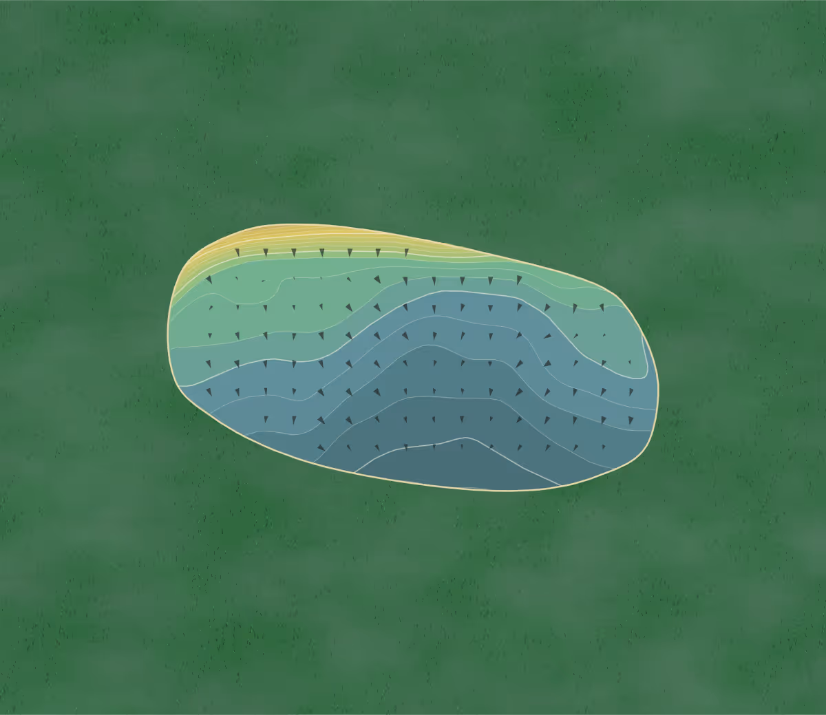 Green contour map of Bradford Moor in Bradford, England — 121 elevation contours at a 8-centimeter interval with fall-line arrows, traced from 1-meter lidar