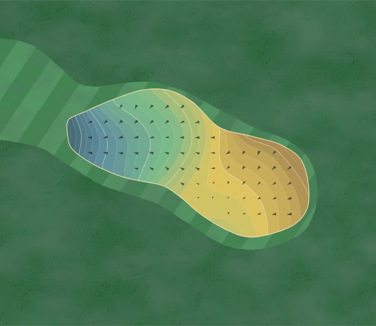 Green contour map of Bradshaw Farm in Woodstock, Georgia — 271 elevation contours at a 3-inch interval with fall-line arrows, traced from 1-meter lidar
