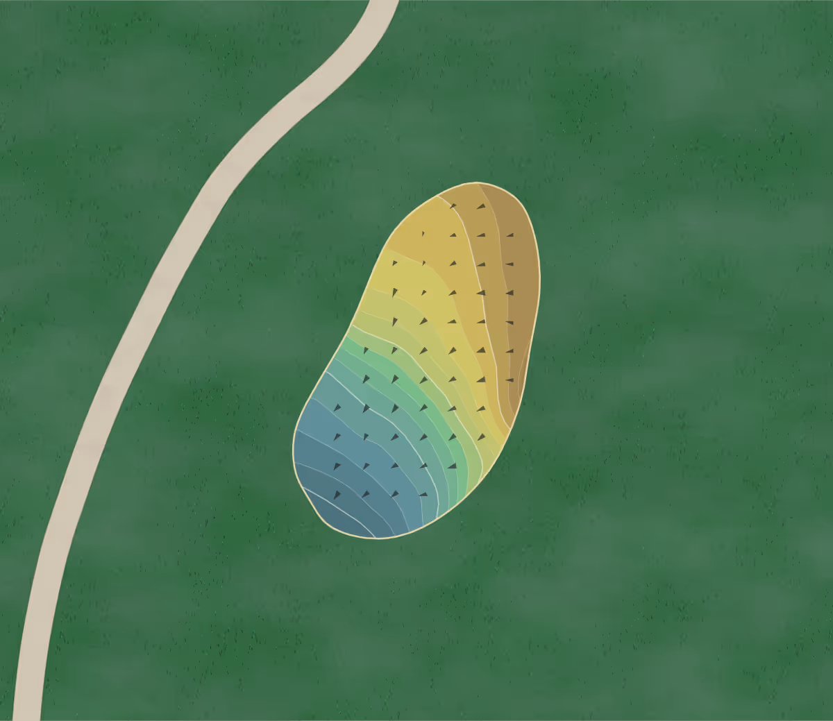 Green contour map of Braemar in Ballater, Scotland — 124 elevation contours at a 8-centimeter interval with fall-line arrows, traced from 1-meter lidar