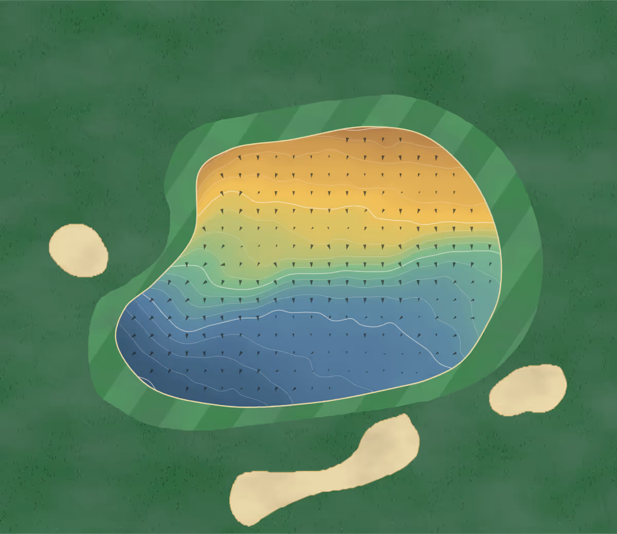 Green contour map of Blairgowrie in Blairgowrie, Scotland — 157 elevation contours at a 8-centimeter interval with fall-line arrows, traced from 1-meter lidar