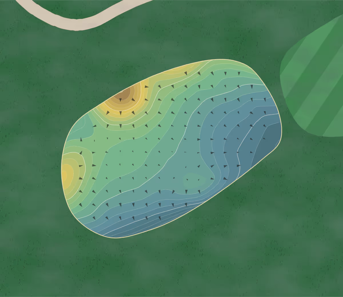 Green contour map of Brandermill CC in Midlothian, Virginia — 245 elevation contours at a 3-inch interval with fall-line arrows, traced from 1-meter lidar