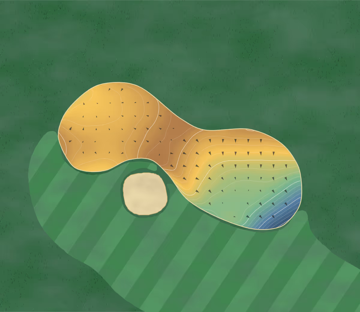 Green contour map of Branson Hills in Branson, Missouri — 266 elevation contours at a 3-inch interval with fall-line arrows, traced from 1-meter lidar