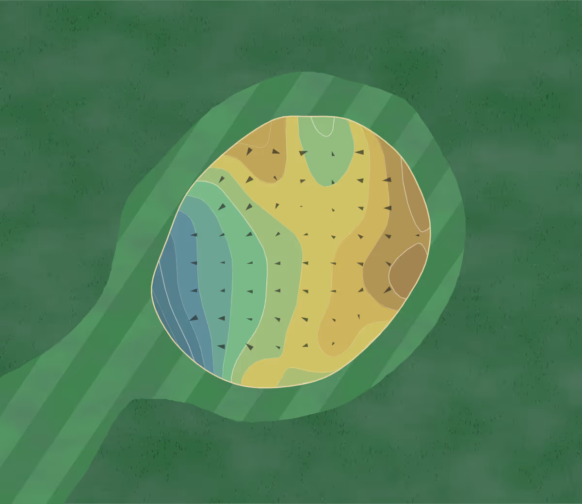 Green contour map of Brea Creek in Brea, California — 87 elevation contours at a 3-inch interval with fall-line arrows, traced from 1-meter lidar