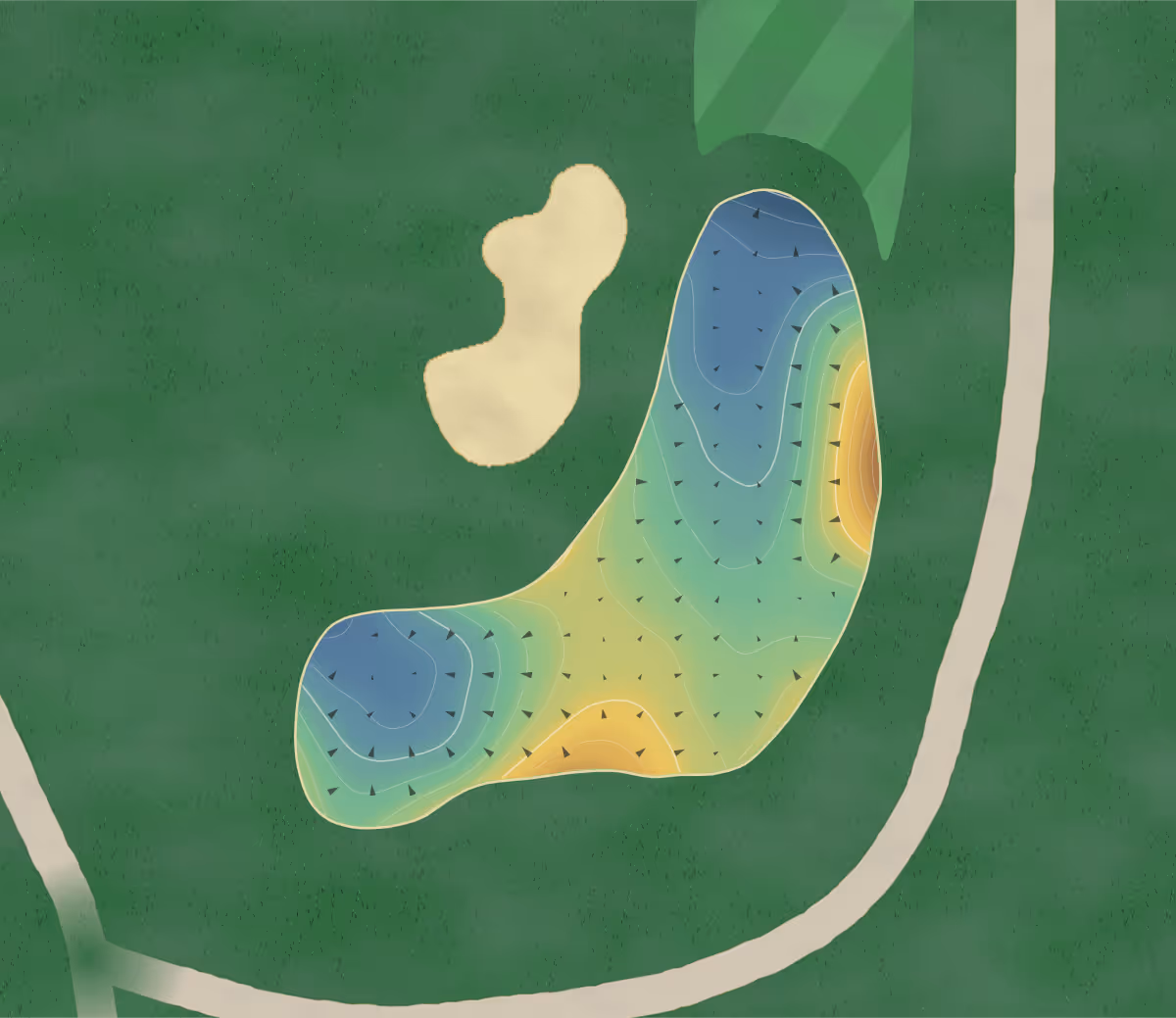 Green contour map of Bretwood in Keene, New Hampshire — 216 elevation contours at a 3-inch interval with fall-line arrows, traced from 1-meter lidar