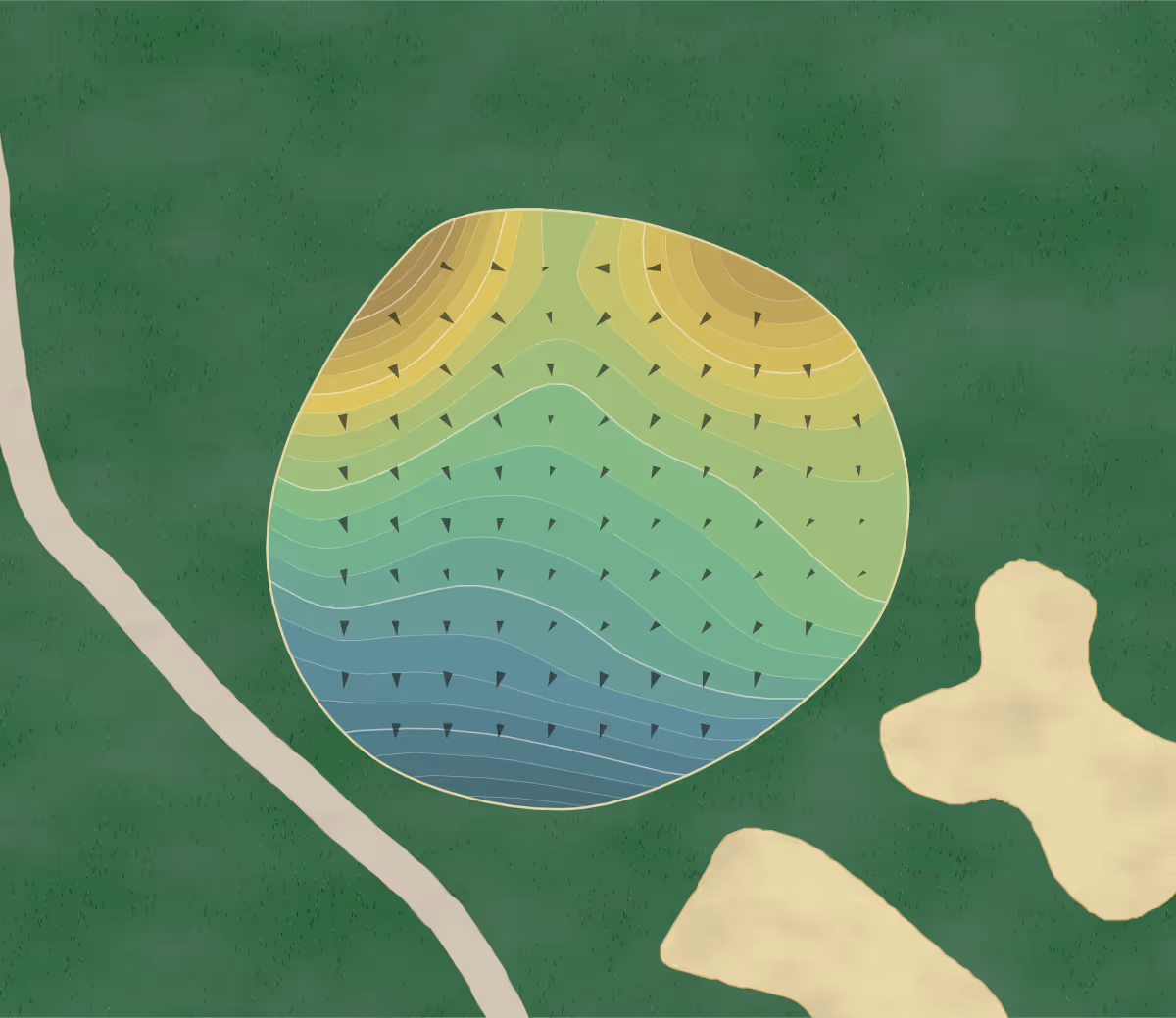 Green contour map of Briarwood & Walnut in The Villages, Florida — 249 elevation contours at a 3-inch interval with fall-line arrows, traced from 1-meter lidar