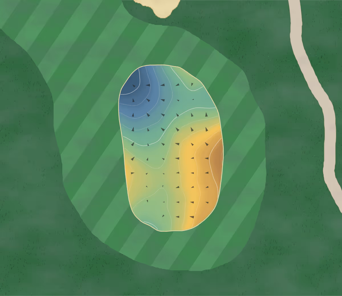 Green contour map of Brickshire in Charles City, Virginia — 99 elevation contours at a 3-inch interval with fall-line arrows, traced from 1-meter lidar
