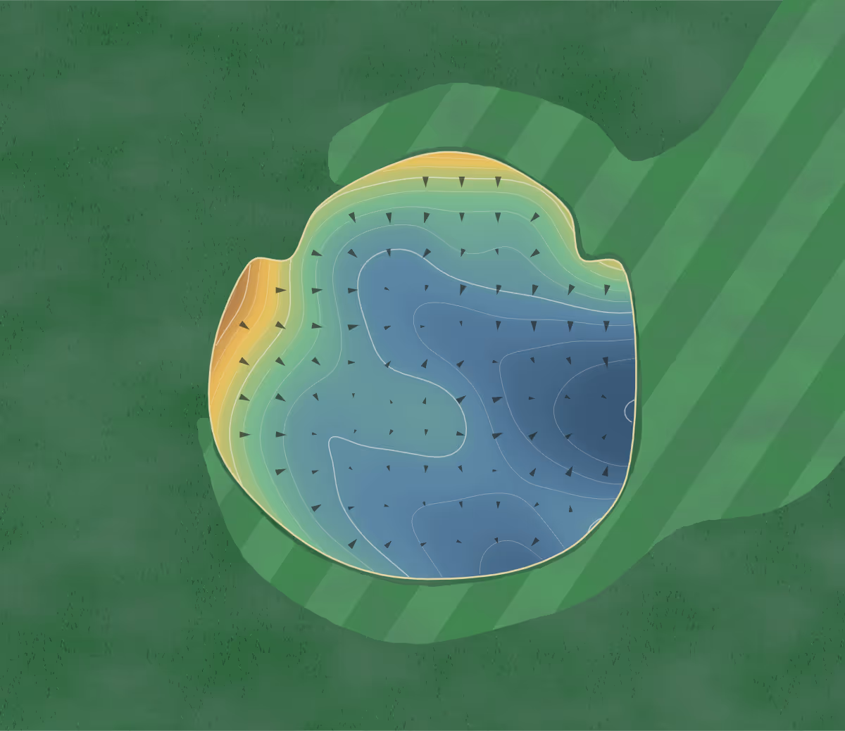 Green contour map of Brickyard in Macon, Georgia — 187 elevation contours at a 3-inch interval with fall-line arrows, traced from 1-meter lidar