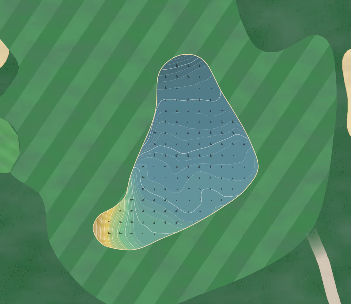 Green contour map of Bridge in Bridgehampton, New York — 356 elevation contours at a 3-inch interval with fall-line arrows, traced from 1-meter lidar