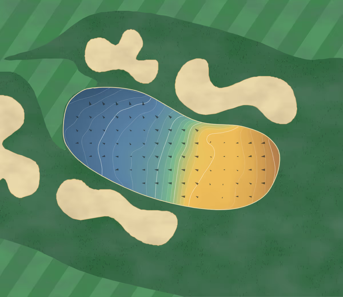 Green contour map of Bridgehampton Club in Bridgehampton, New York: 119 elevation contours at a 3-inch interval with fall-line arrows, traced from 1-meter lidar