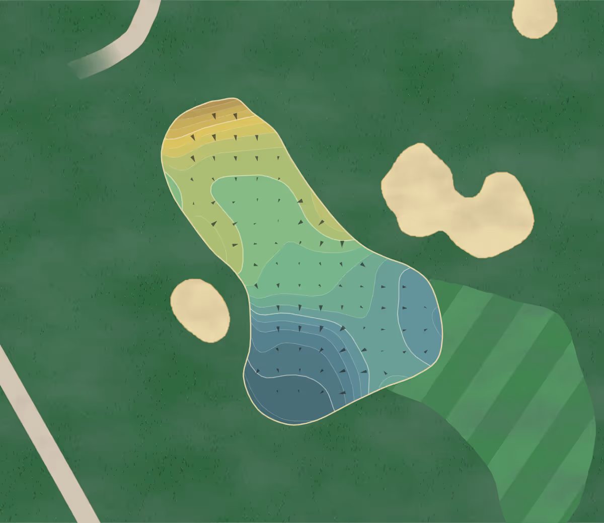 Green contour map of Bridges in Montrose, Colorado — 227 elevation contours at a 3-inch interval with fall-line arrows, traced from 1-meter lidar