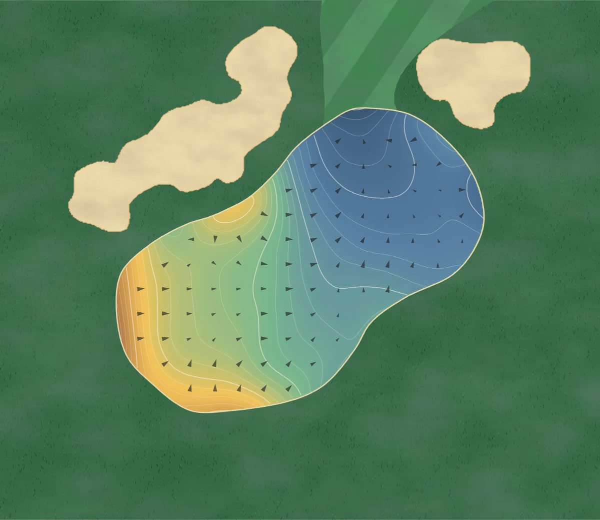Green contour map of Bright's Creek in Mill Spring, North Carolina: 24 elevation contours at a 3-inch interval with fall-line arrows, traced from 1-meter lidar