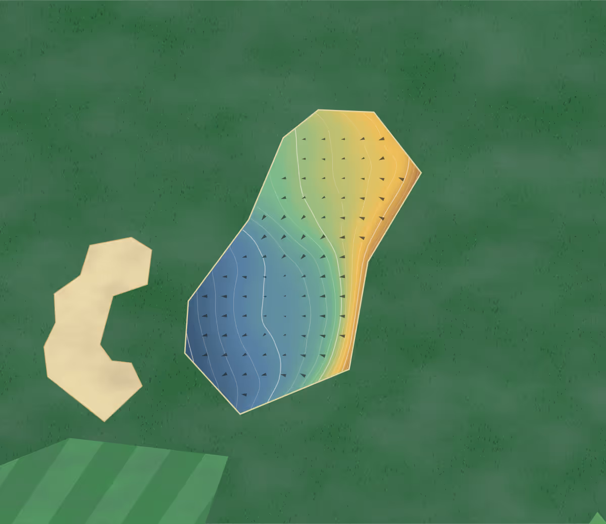 Green contour map of Brighton & Hove in Brighton, England: 104 elevation contours at a 8-centimeter interval with fall-line arrows, traced from 1-meter lidar