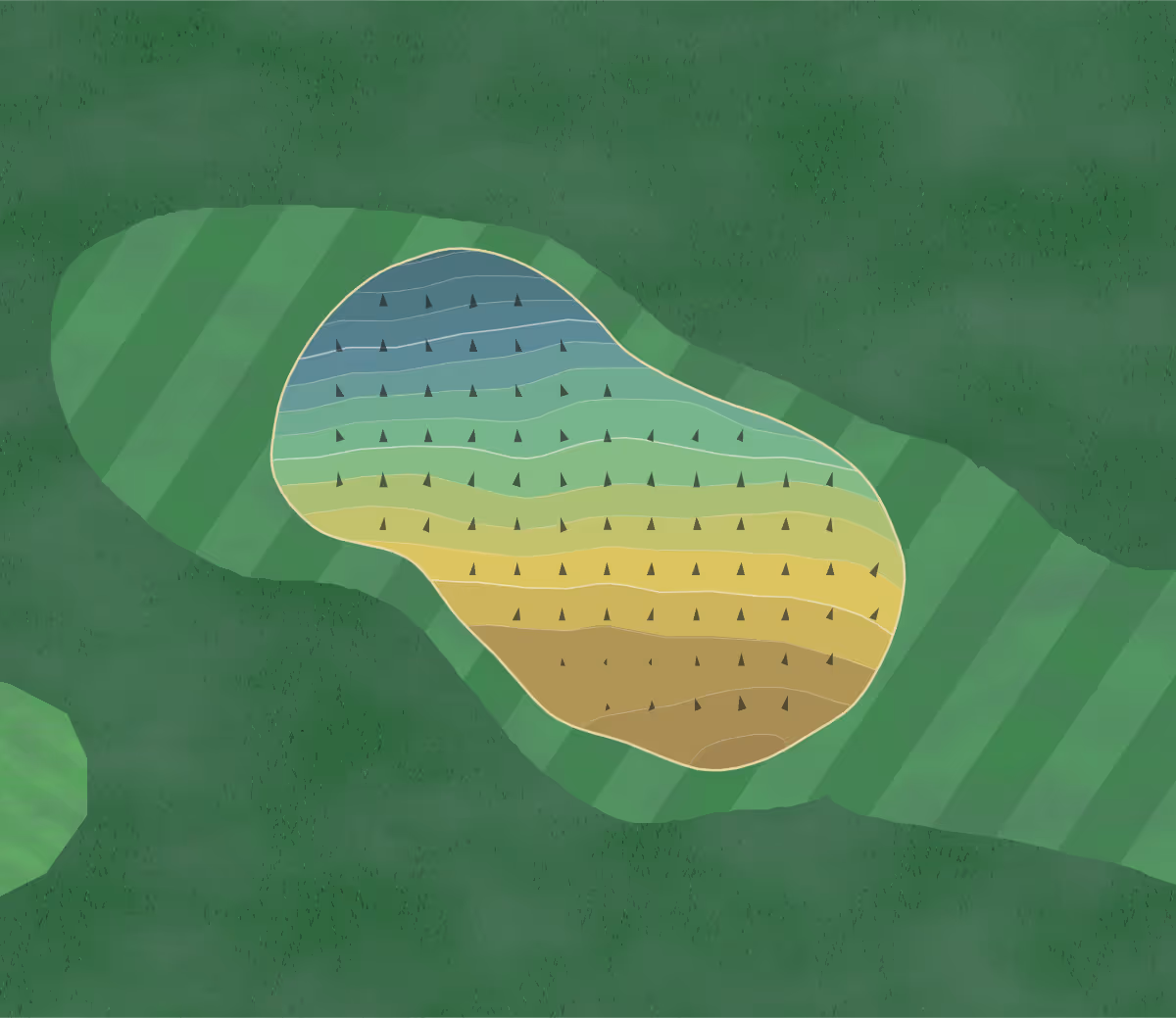 Green contour map of Bristol And in Bristol, England — 176 elevation contours at a 8-centimeter interval with fall-line arrows, traced from 1-meter lidar