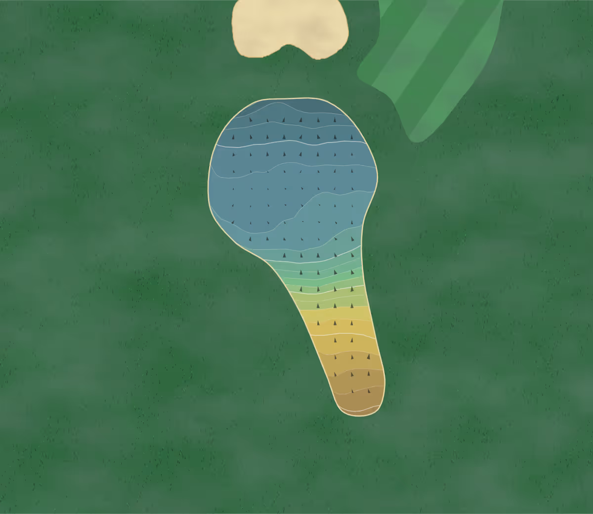 Green contour map of Bristol GC in Bristol, England — 211 elevation contours at a 8-centimeter interval with fall-line arrows, traced from 1-meter lidar