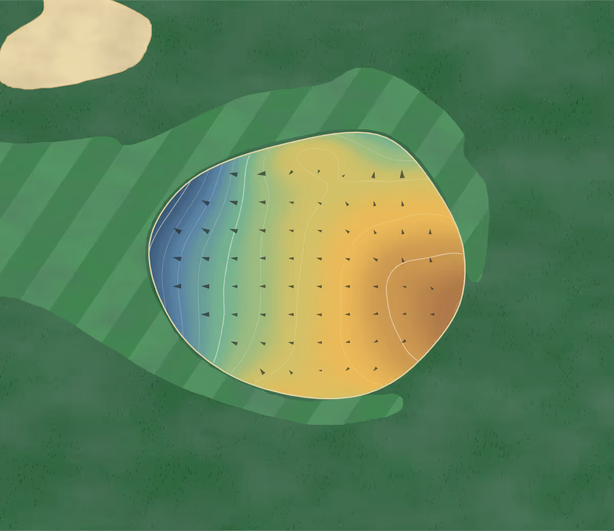 Green contour map of Britt in Britt, Iowa: 64 elevation contours at a 3-inch interval with fall-line arrows, traced from 1-meter lidar