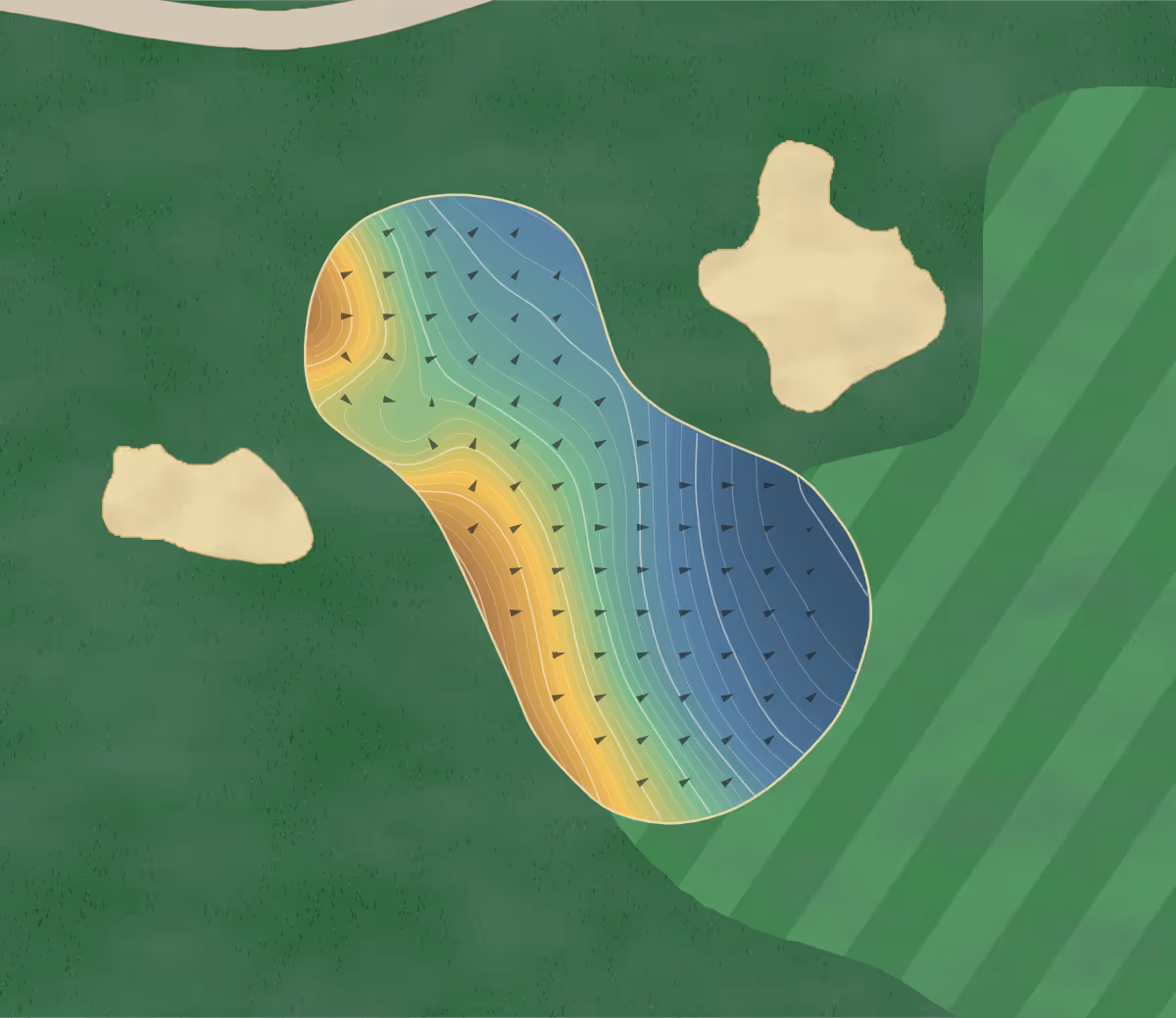 Green contour map of Broadmoor Cheyenne in Colorado Springs, Colorado — 324 elevation contours at a 3-inch interval with fall-line arrows, traced from 1-meter lidar