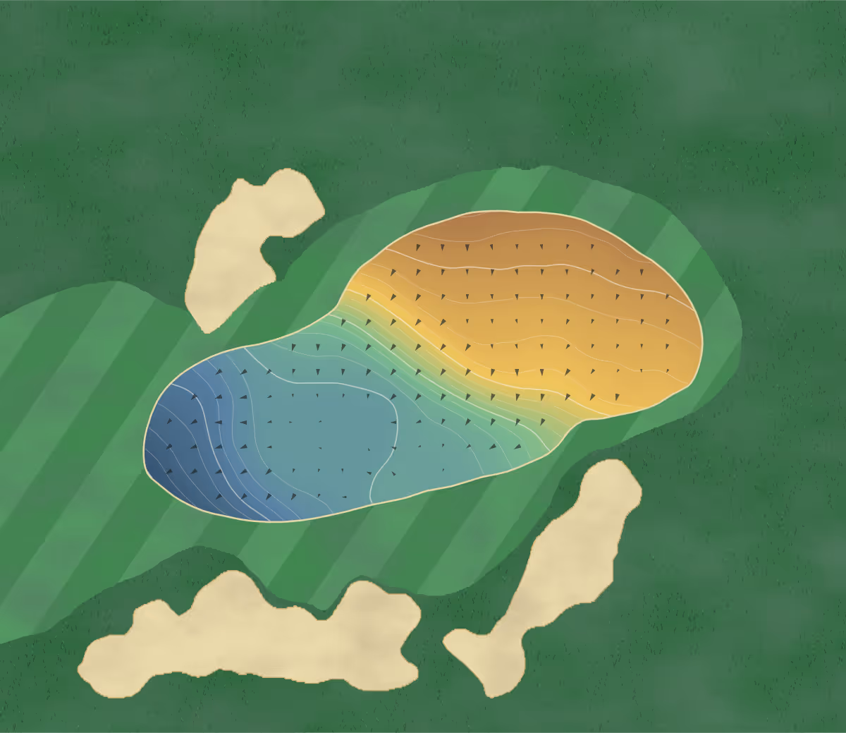 Green contour map of Broadstone in Broadstone, England — 222 elevation contours at a 8-centimeter interval with fall-line arrows, traced from 1-meter lidar