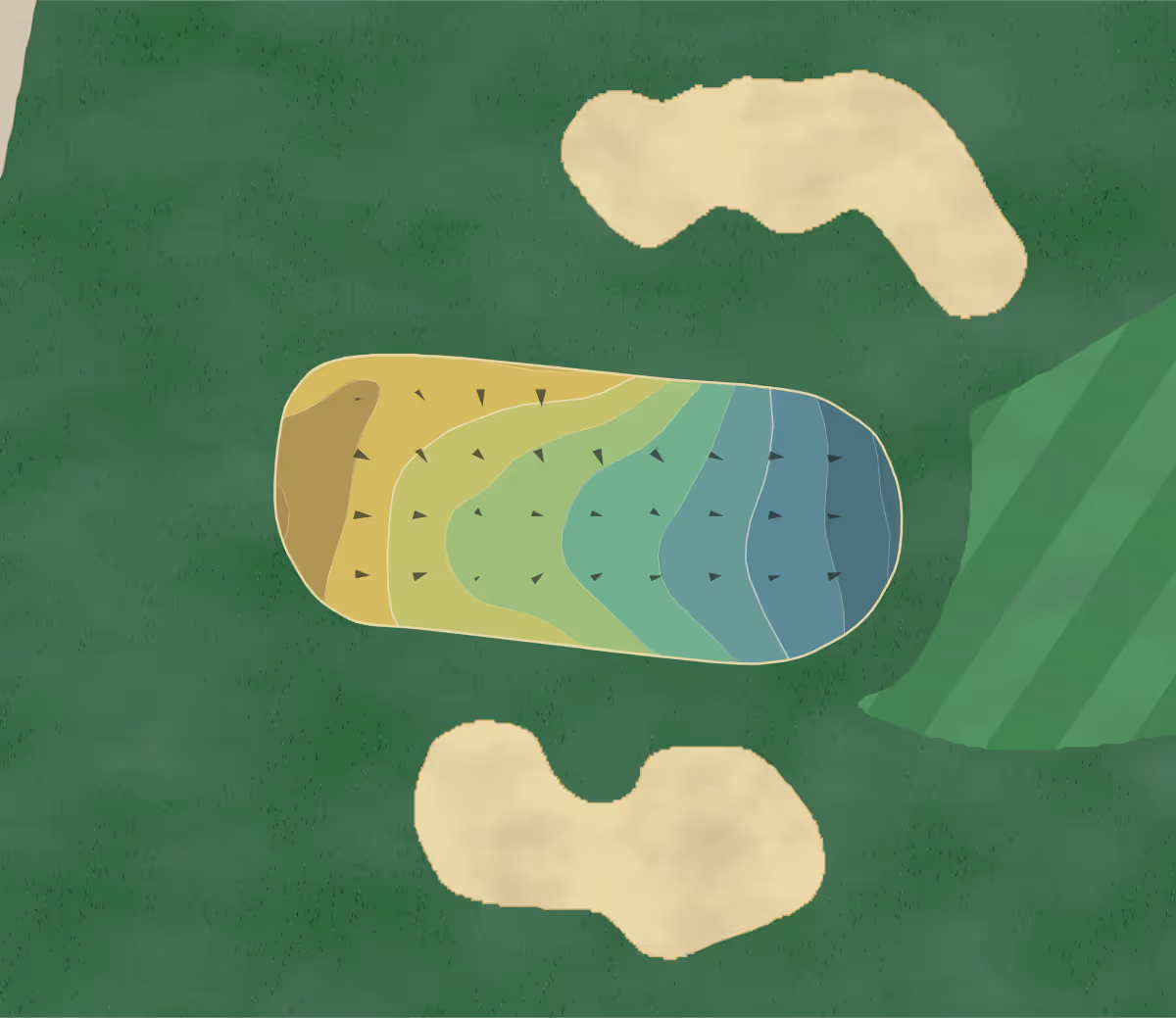 Green contour map of Brockton CC in Brockton, Massachusetts — 59 elevation contours at a 3-inch interval with fall-line arrows, traced from 1-meter lidar