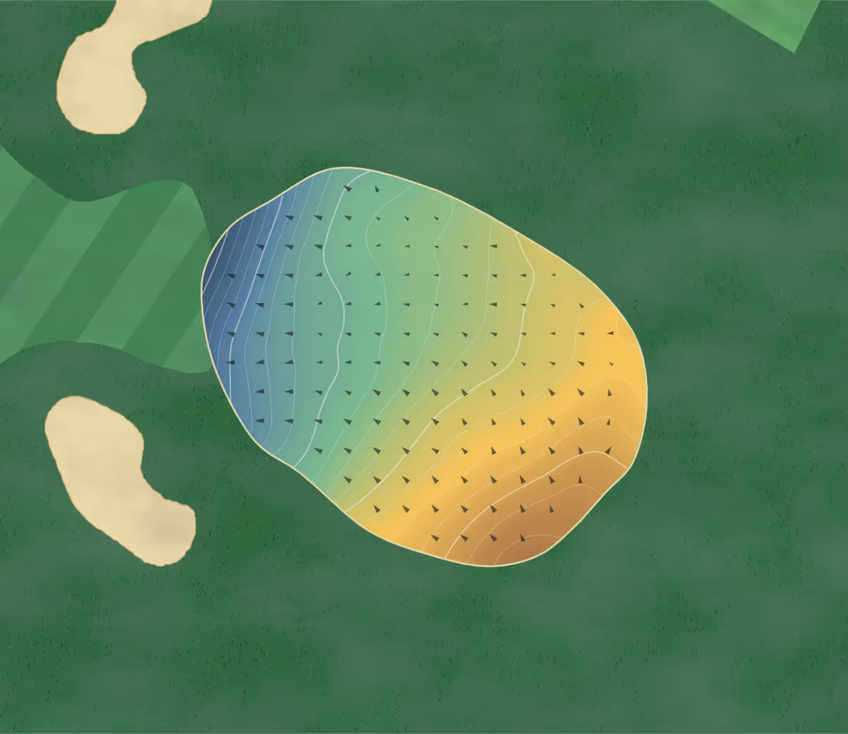 Green contour map of Brocton Hall in Stafford, England — 186 elevation contours at a 8-centimeter interval with fall-line arrows, traced from 1-meter lidar