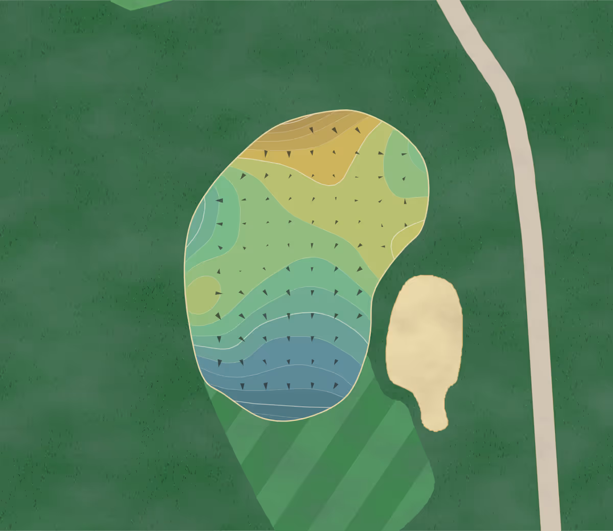 Green contour map of Broken Bow in Broken Bow, Nebraska — 98 elevation contours at a 3-inch interval with fall-line arrows, traced from 1-meter lidar