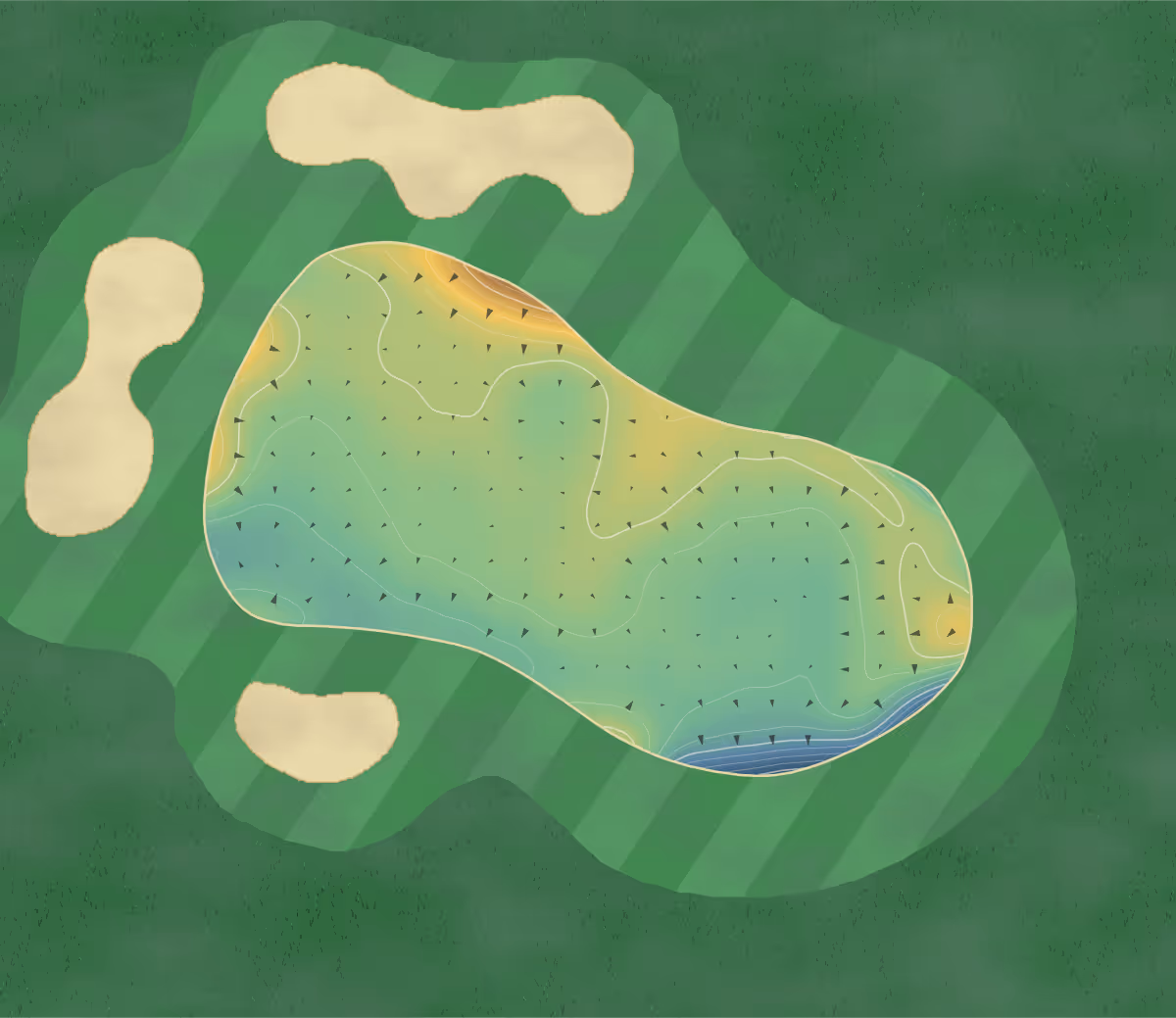 Green contour map of Brokenhurst Manor in Brockenhurst, England: 250 elevation contours at a 8-centimeter interval with fall-line arrows, traced from 1-meter lidar