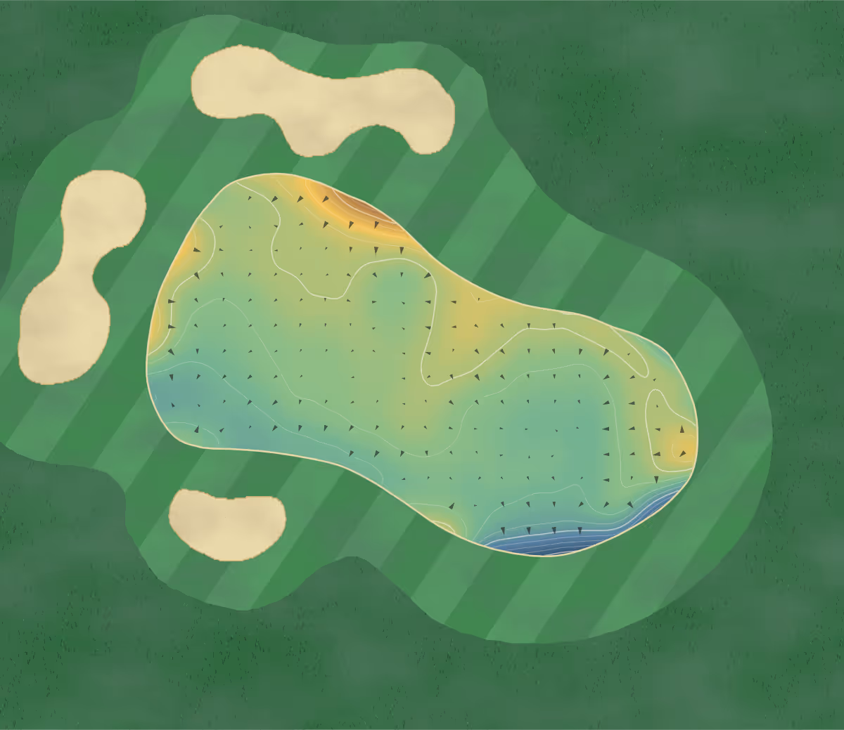 Green contour map of Brokenhurst Manor in Brockenhurst, England — 250 elevation contours at a 8-centimeter interval with fall-line arrows, traced from 1-meter lidar