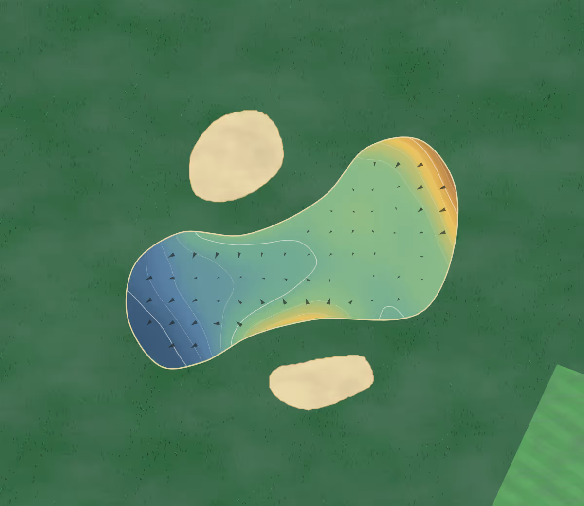 Green contour map of Bromley in Bromley, England — 60 elevation contours at a 8-centimeter interval with fall-line arrows, traced from 1-meter lidar