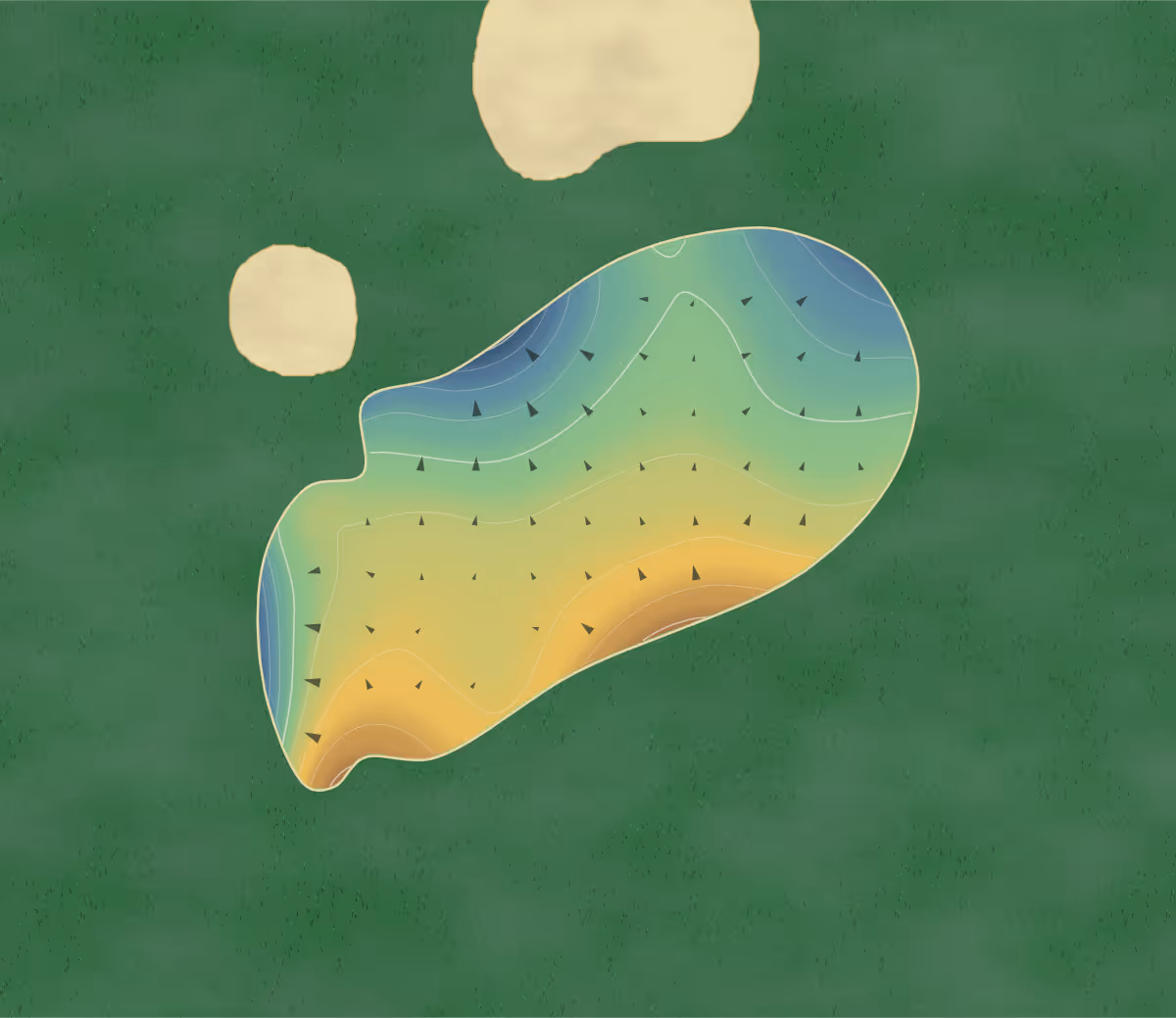 Green contour map of Brookhaven Country Club - Masters in Dallas, Texas — 170 elevation contours at a 3-inch interval with fall-line arrows, traced from 1-meter lidar