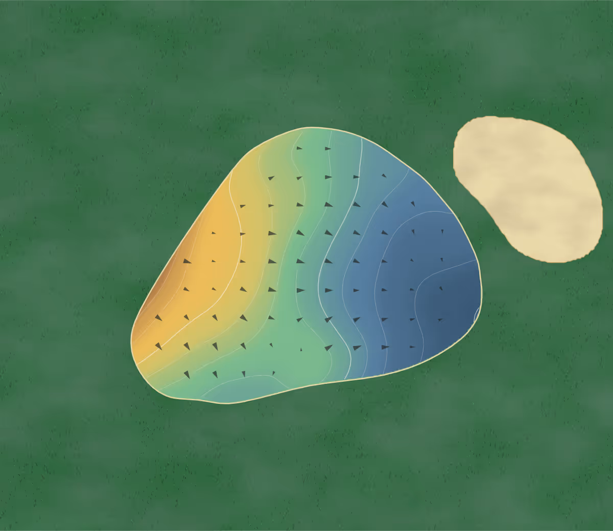 Green contour map of Brookhills in Pekin, Illinois — 69 elevation contours at a 3-inch interval with fall-line arrows, traced from 1-meter lidar