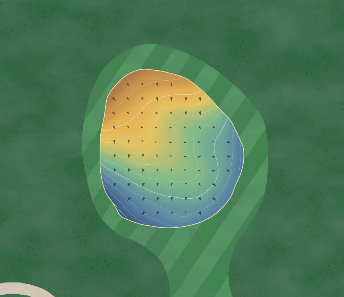 Green contour map of Brookings Cc in Brookings, South Dakota — 141 elevation contours at a 3-inch interval with fall-line arrows, traced from 1-meter lidar
