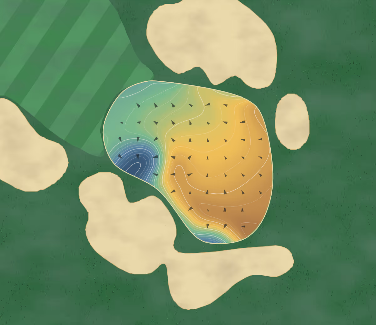 Green contour map of Brookline in Brookline, Massachusetts — 213 elevation contours at a 3-inch interval with fall-line arrows, traced from 1-meter lidar