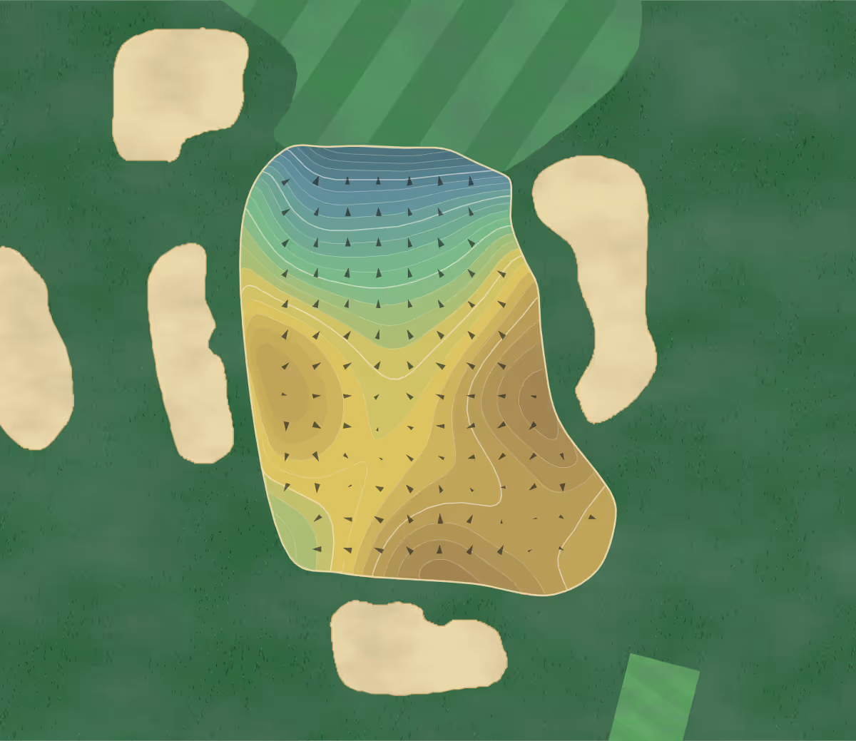 Green contour map of Brookside Country in Canton, Ohio — 371 elevation contours at a 3-inch interval with fall-line arrows, traced from 1-meter lidar