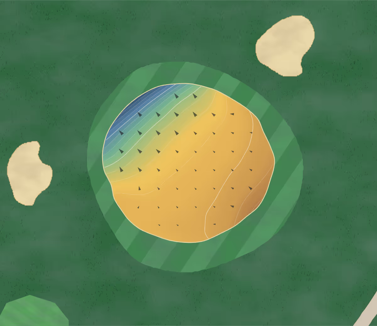 Green contour map of Brookwood Gc in Ft Wayne, Indiana — 178 elevation contours at a 3-inch interval with fall-line arrows, traced from 1-meter lidar