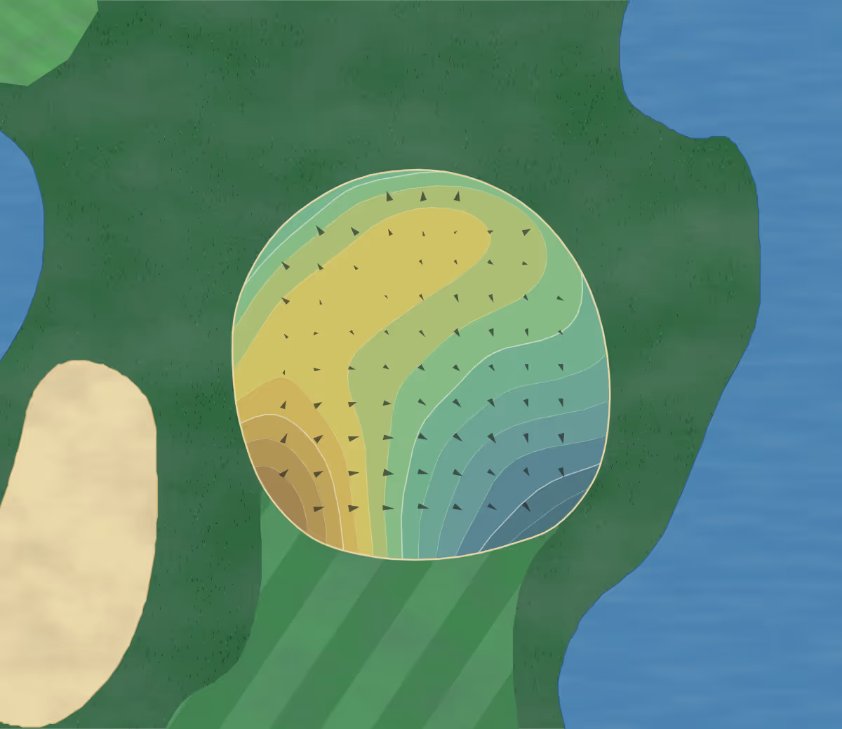 Green contour map of Brown County in Oneida, Wisconsin — 207 elevation contours at a 3-inch interval with fall-line arrows, traced from 1-meter lidar