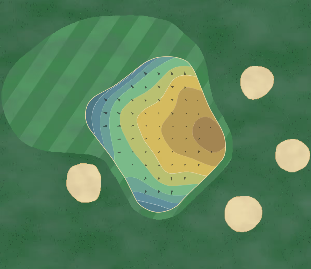Green contour map of Brunswick Plantation in Calabash, North Carolina — 282 elevation contours at a 3-inch interval with fall-line arrows, traced from 1-meter lidar