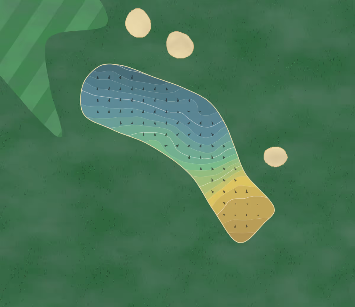 Green contour map of Bude And in Bude, England — 184 elevation contours at a 8-centimeter interval with fall-line arrows, traced from 1-meter lidar