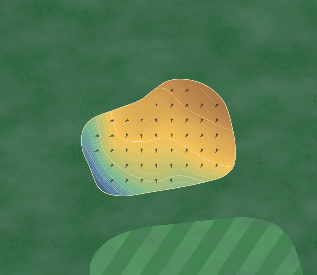Green contour map of Budock Vean in Falmouth, England — 143 elevation contours at a 8-centimeter interval with fall-line arrows, traced from 1-meter lidar