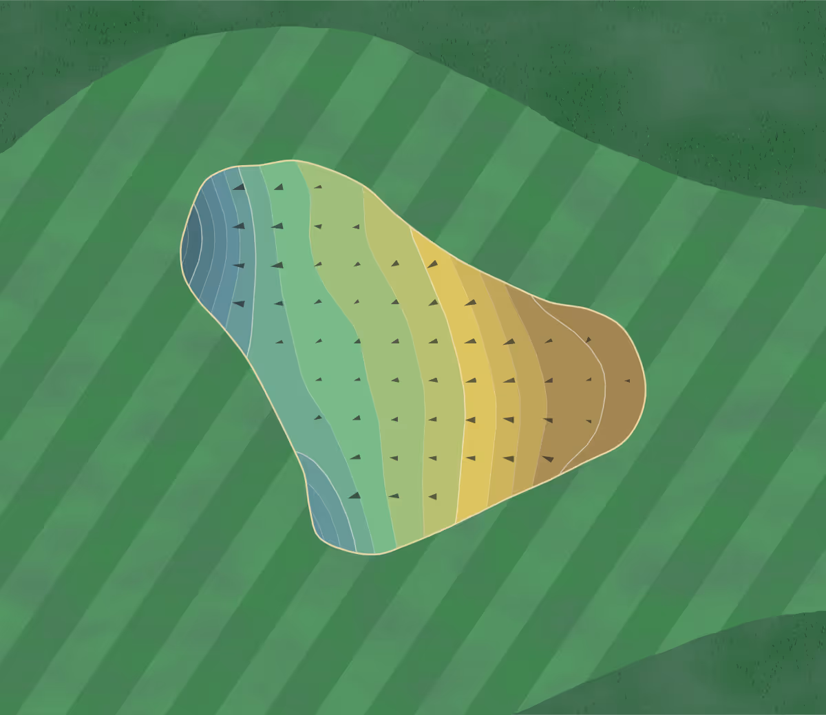 Green contour map of Buffalo Creek in Rockwall, Texas — 198 elevation contours at a 3-inch interval with fall-line arrows, traced from 1-meter lidar