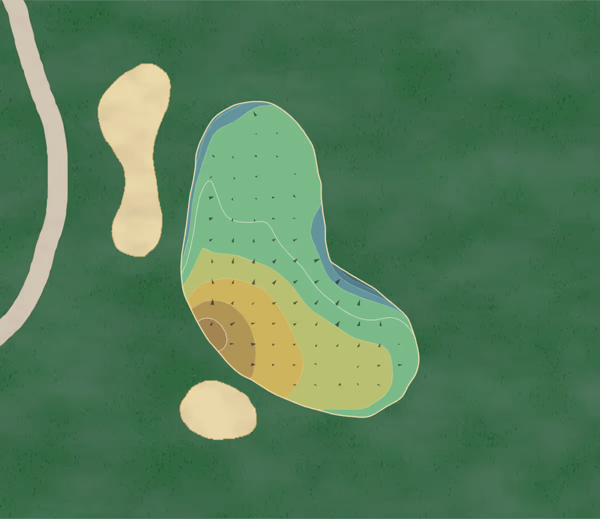 Green contour map of Bull Valley in Woodstock, Illinois — 270 elevation contours at a 3-inch interval with fall-line arrows, traced from 1-meter lidar