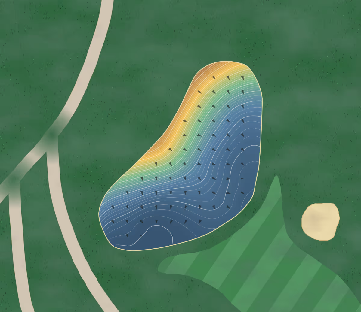 Green contour map of Bulls Bay in Awendaw, South Carolina: 476 elevation contours at a 3-inch interval with fall-line arrows, traced from 1-meter lidar