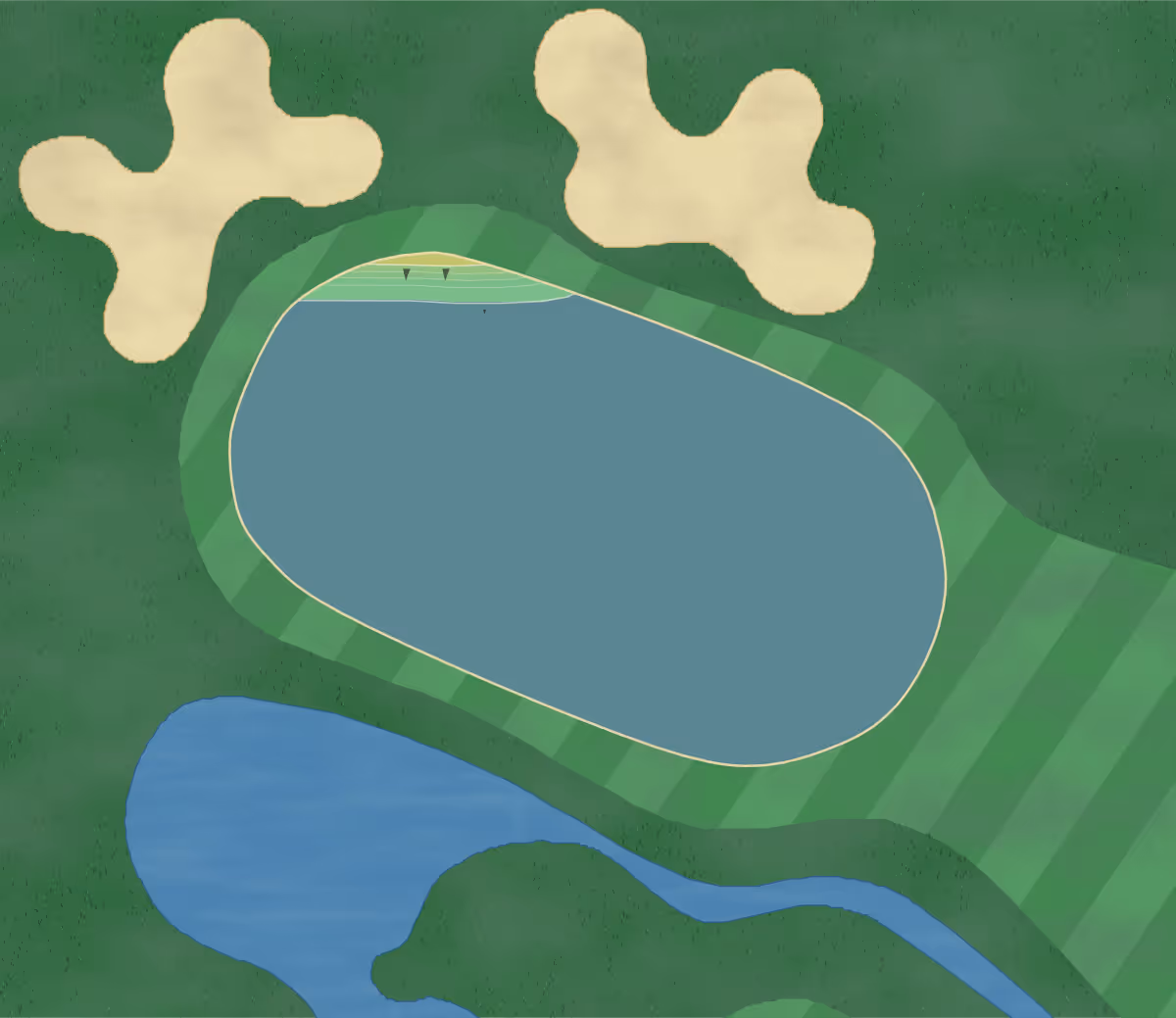 Green contour map of Bunclody in Bunclody, Ireland — 6 elevation contours at a 8-centimeter interval with fall-line arrows, traced from 1-meter lidar