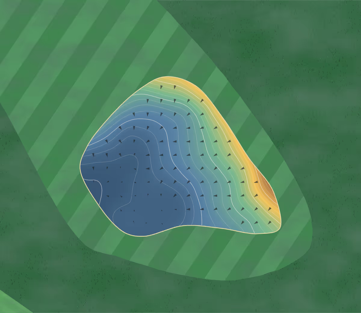 Green contour map of Bungay & Waveney Valley in Bungay, England: 159 elevation contours at a 8-centimeter interval with fall-line arrows, traced from 1-meter lidar