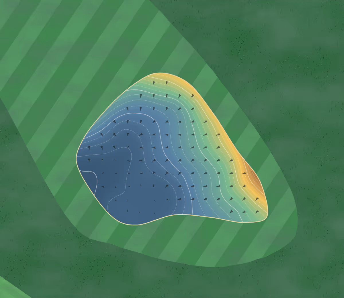 Green contour map of Bungay & Waveney Valley in Bungay, England — 159 elevation contours at a 8-centimeter interval with fall-line arrows, traced from 1-meter lidar